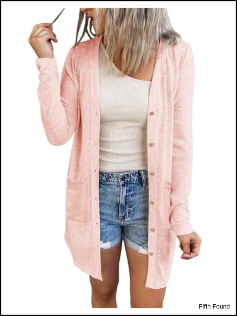 Womens Lightweight Long Open Front Button Cardigan Pockets Loose Fit